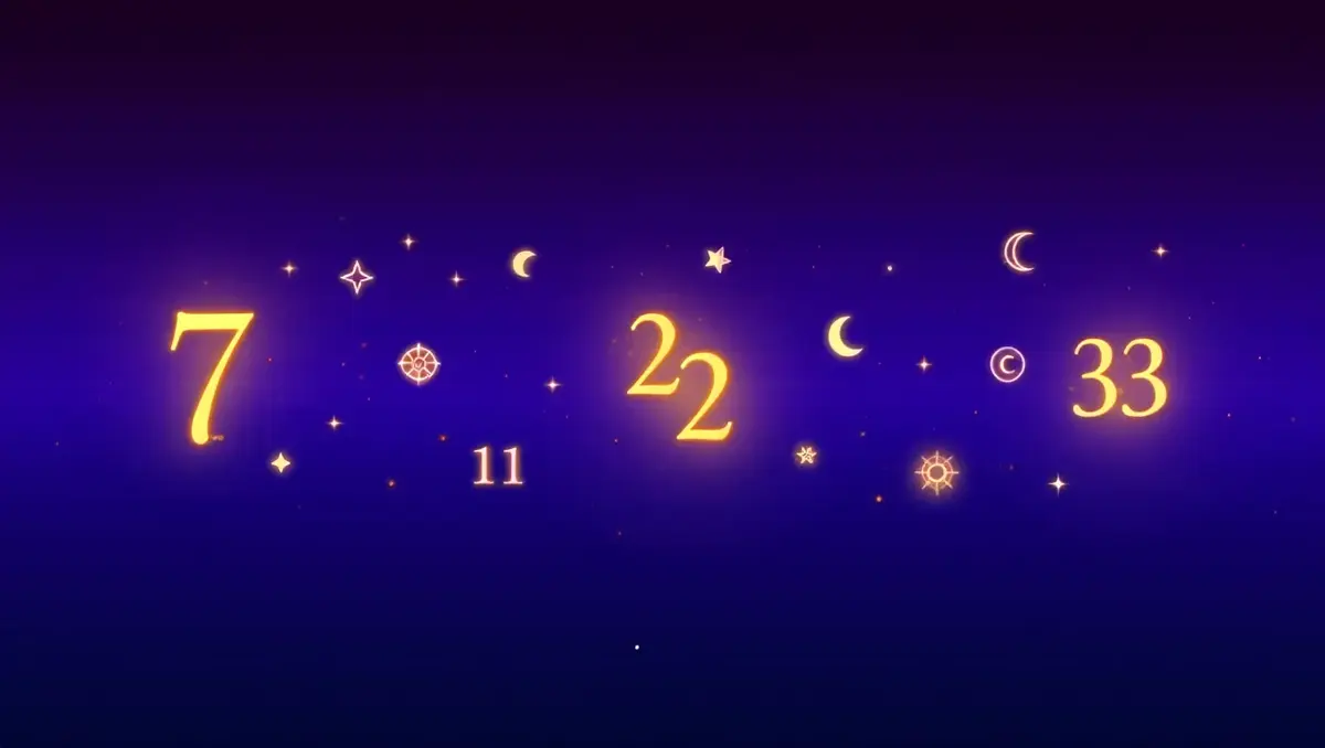Numere luminoase și simboluri numerologice pe un cer înstelat